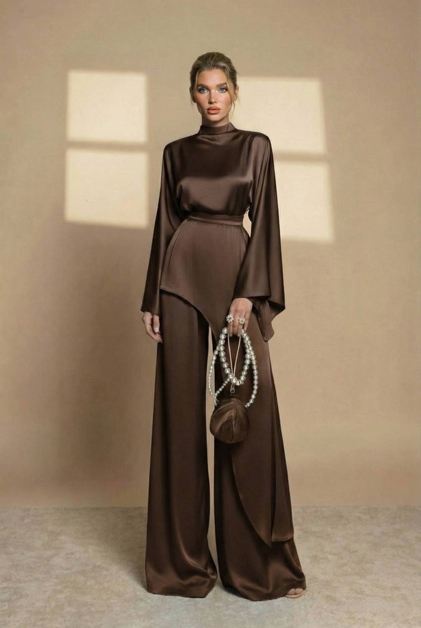 Irregular Shirt And Wide Leg Pants Set