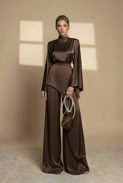 Irregular Shirt And Wide Leg Pants Set