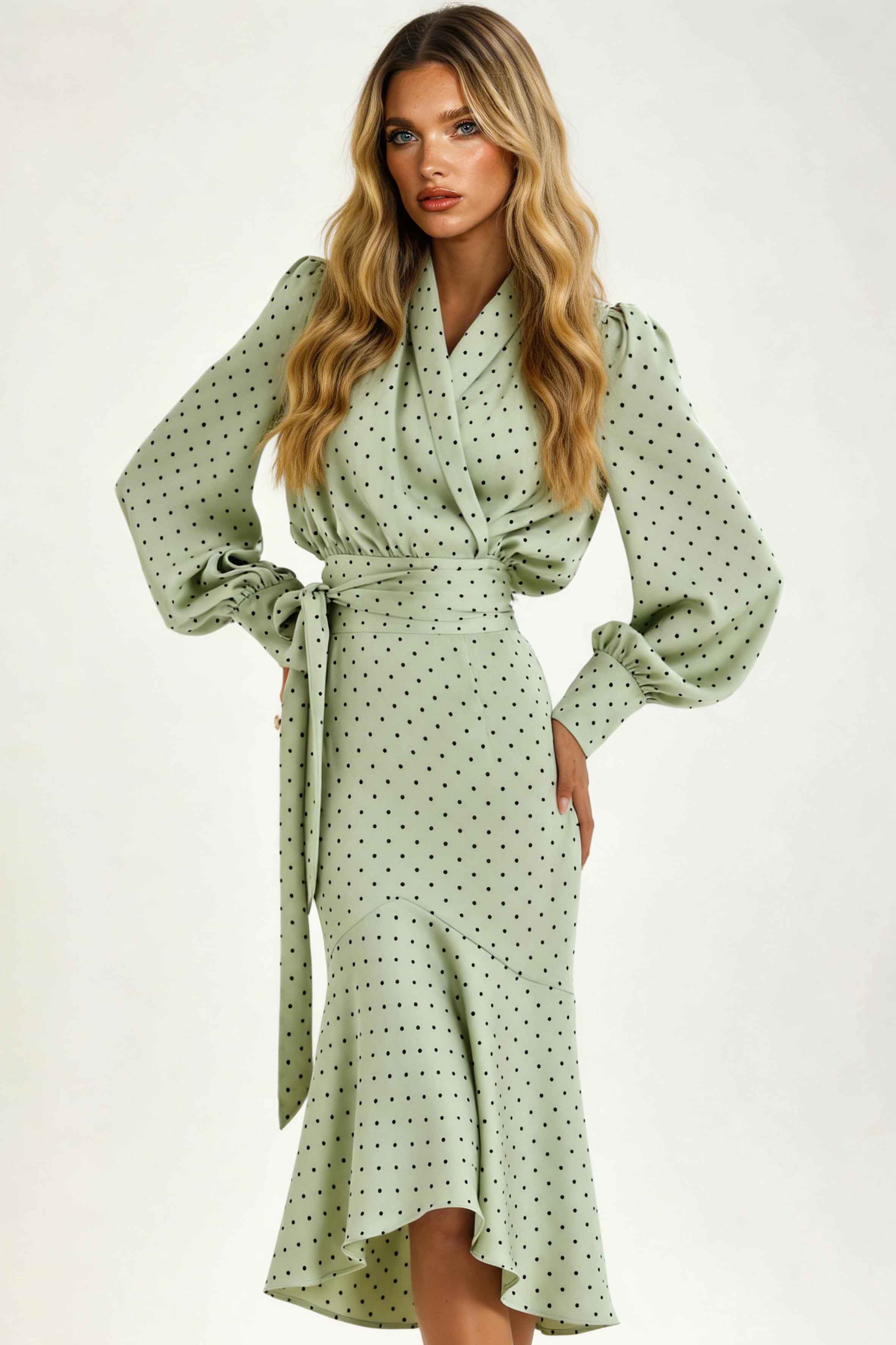 Polka Dot High-waisted Fishtail Maxi Dress