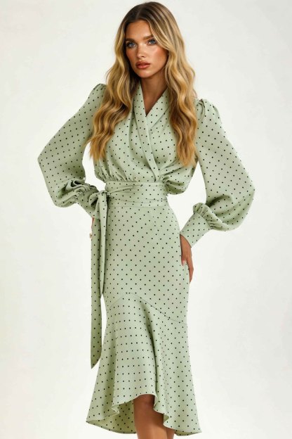 Polka Dot High-waisted Fishtail Maxi Dress