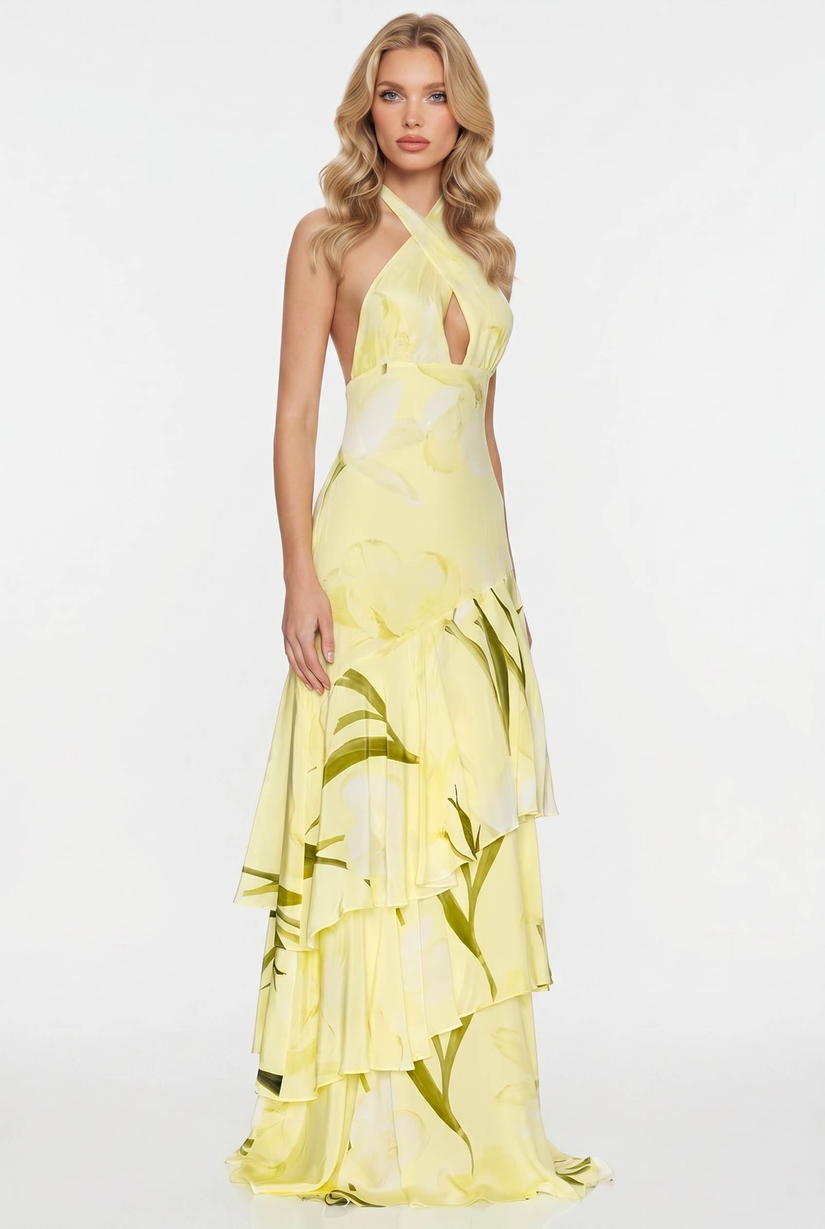 Halter-Neck Printed Maxi Dress