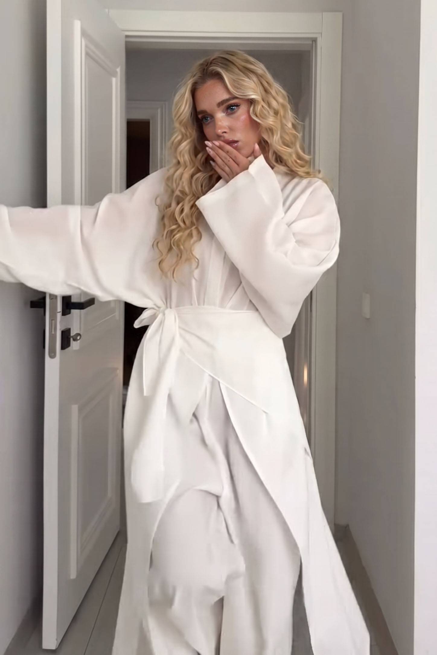 Slit Shirt And Wide Leg Pants Set