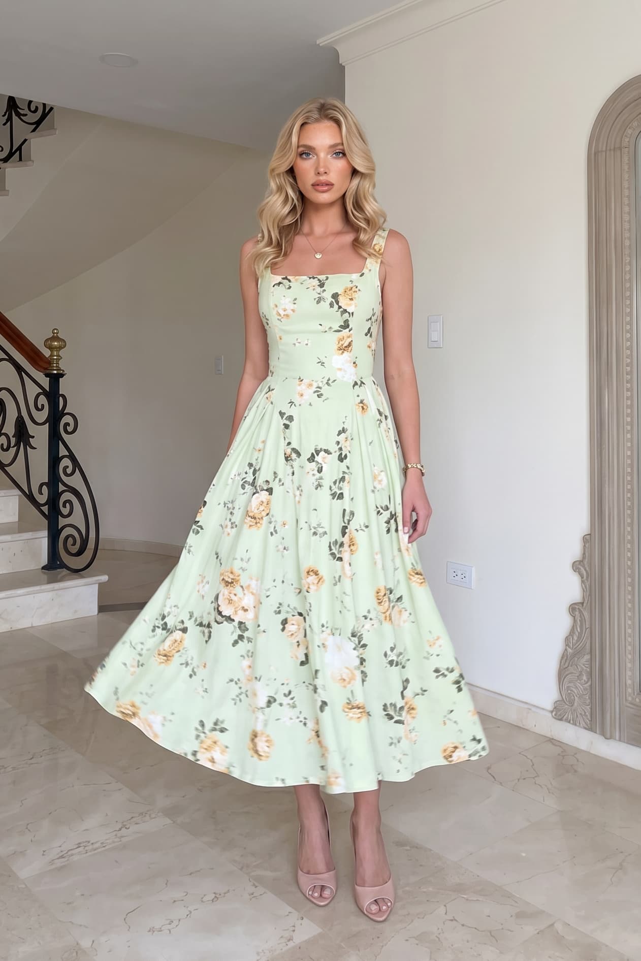 Printed Sling Backless Dress