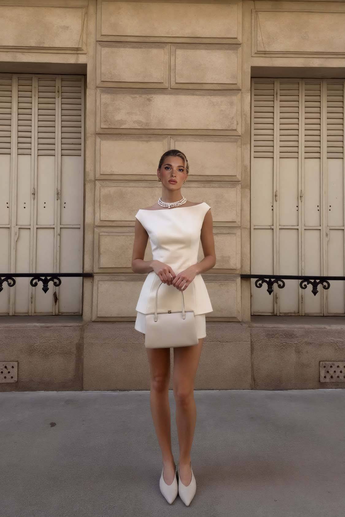 Vintage Boat Neck Top And Mini Skirt Set