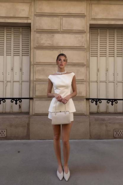 Vintage Boat Neck Top And Mini Skirt Set