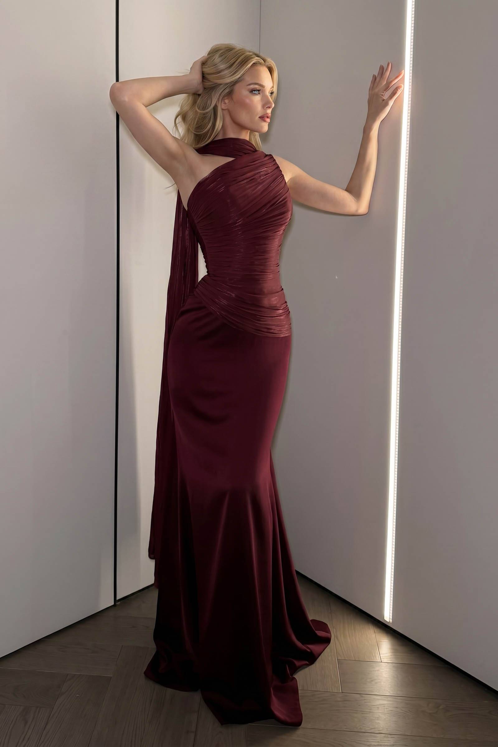 Pleated Ribbon Maxi Dress