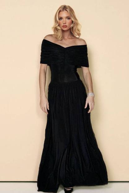Off-shoulder Tulle Splicing Maxi Dress