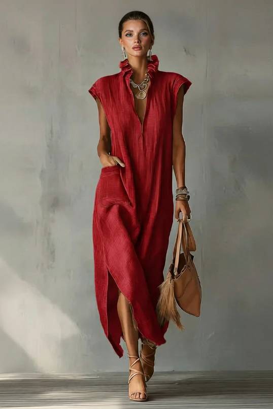 Lace Stand Collar Slit Dress