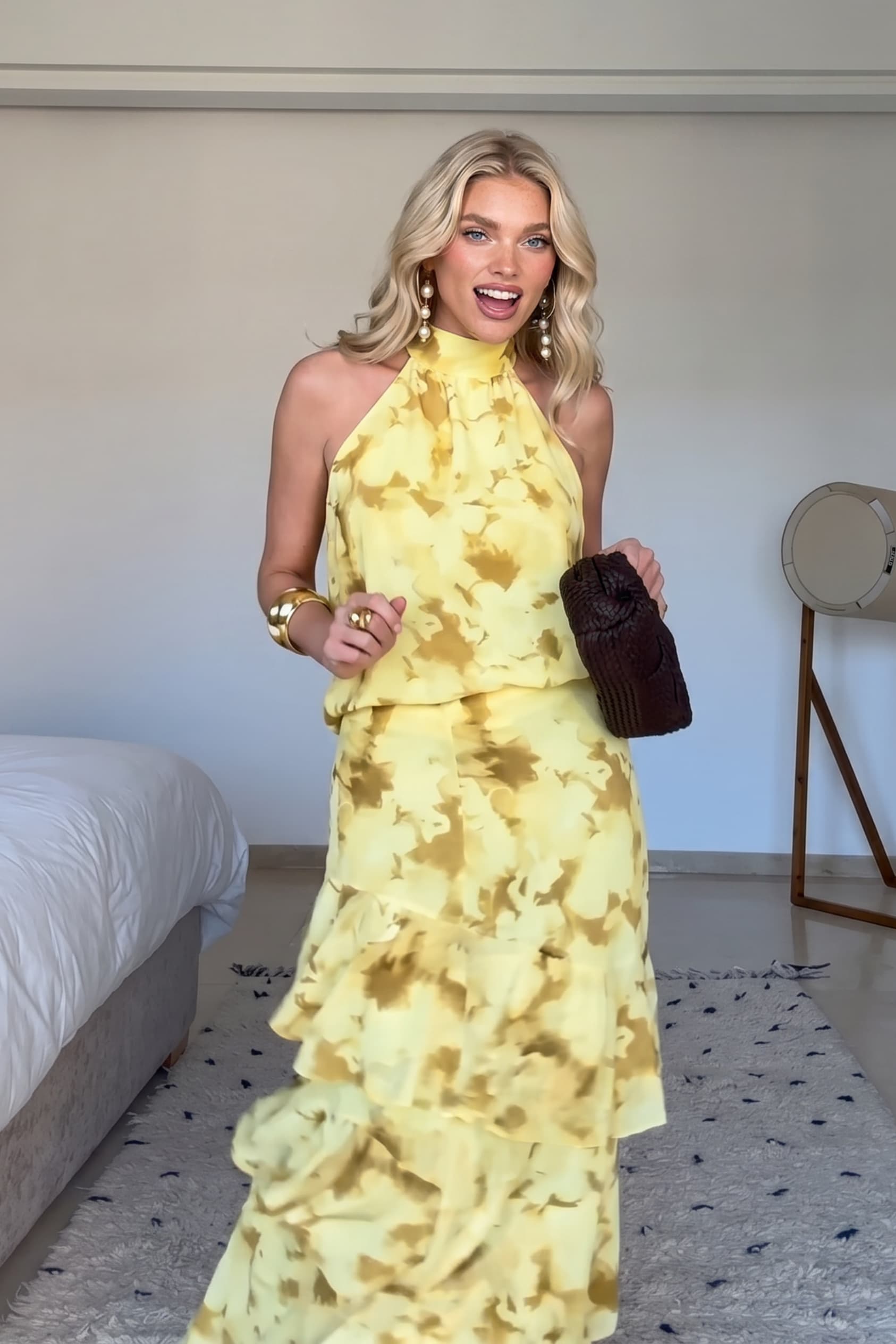 Off-shoulder Top And Ruffled Skirt Set