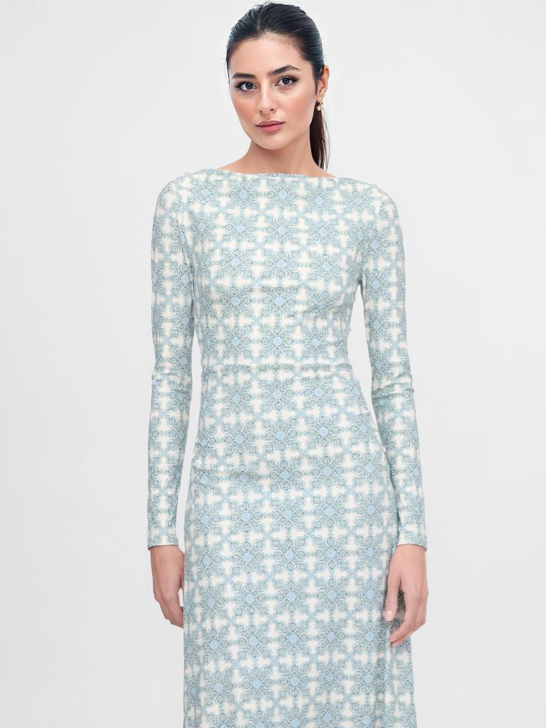 Simple Geometric Pattern Printed Slim-fit Maxi Dress