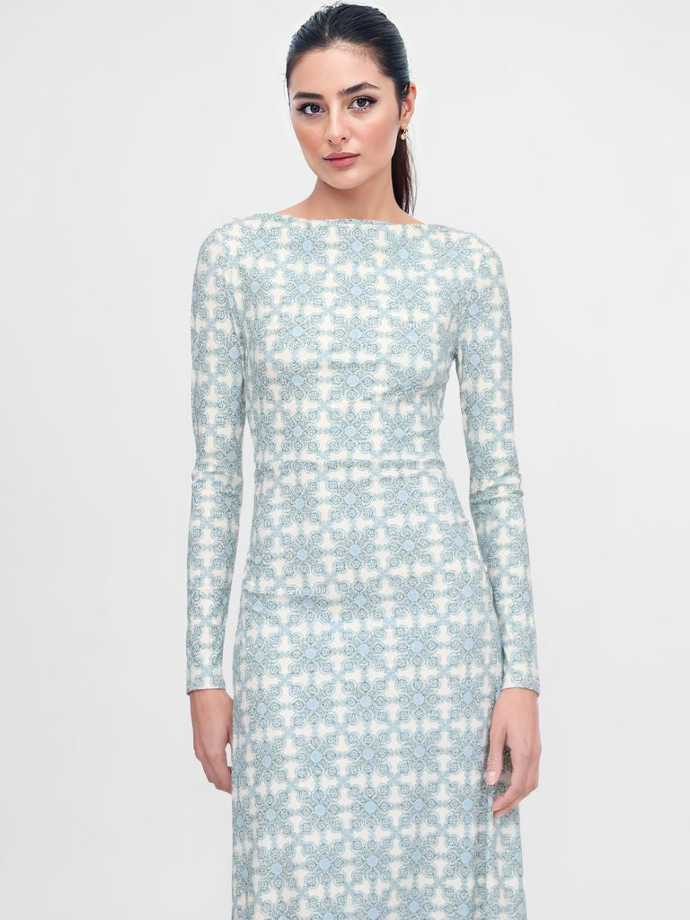 Simple Geometric Pattern Printed Slim-fit Maxi Dress