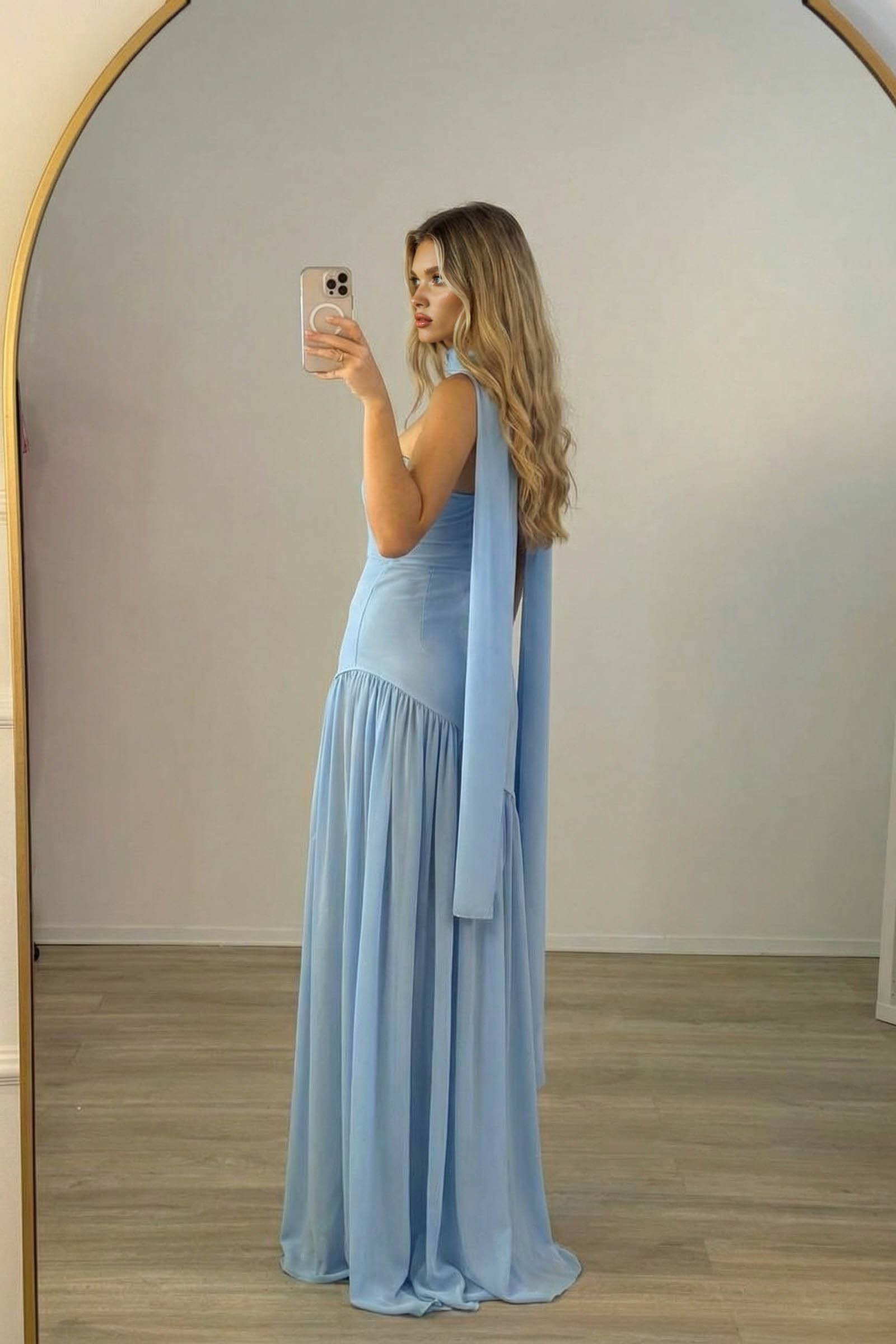 Strapless Slit Scarf Maxi Dress