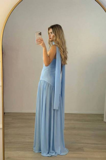Strapless Slit Scarf Maxi Dress