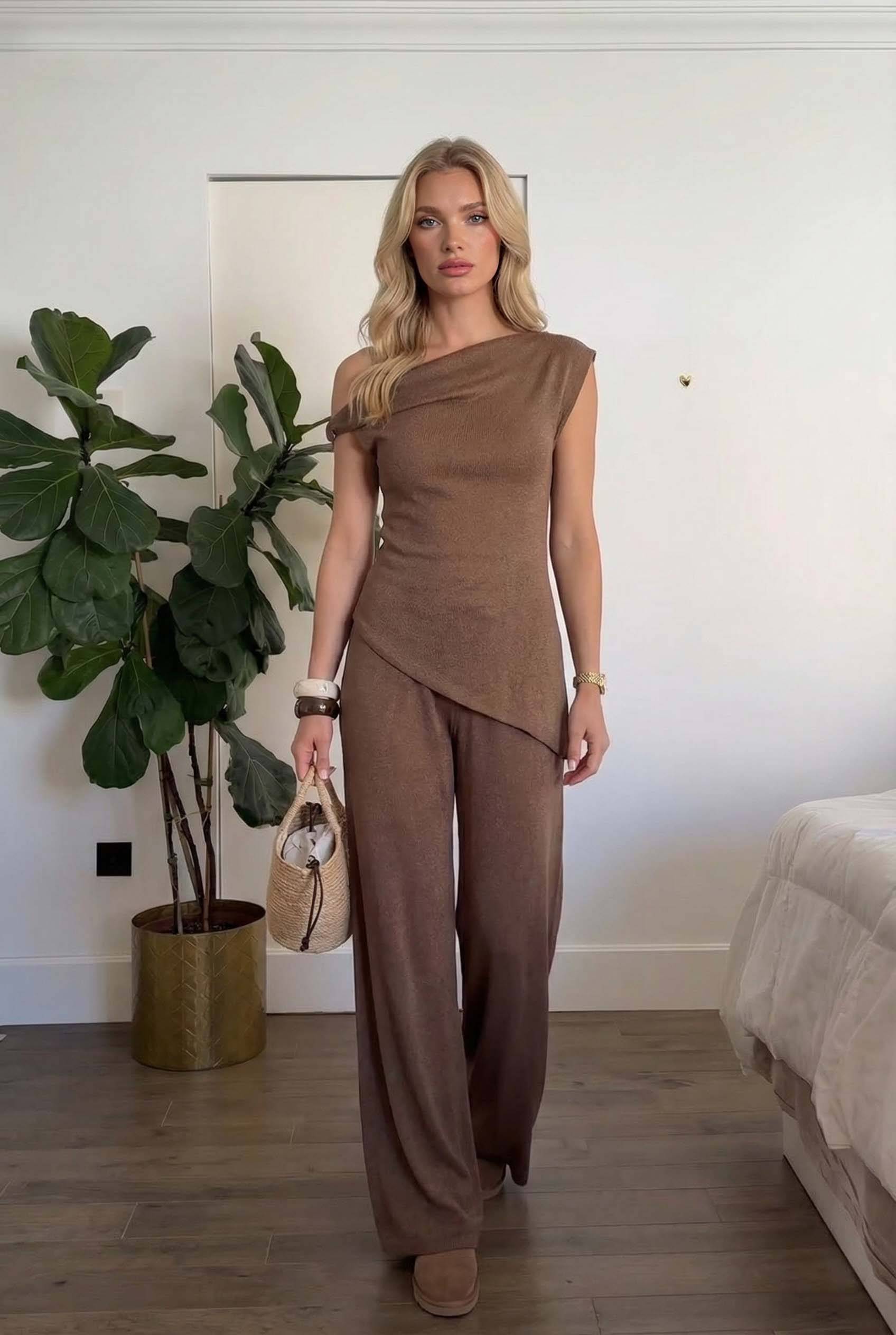 Off-Shoulder Top And Wide Leg Pants Set