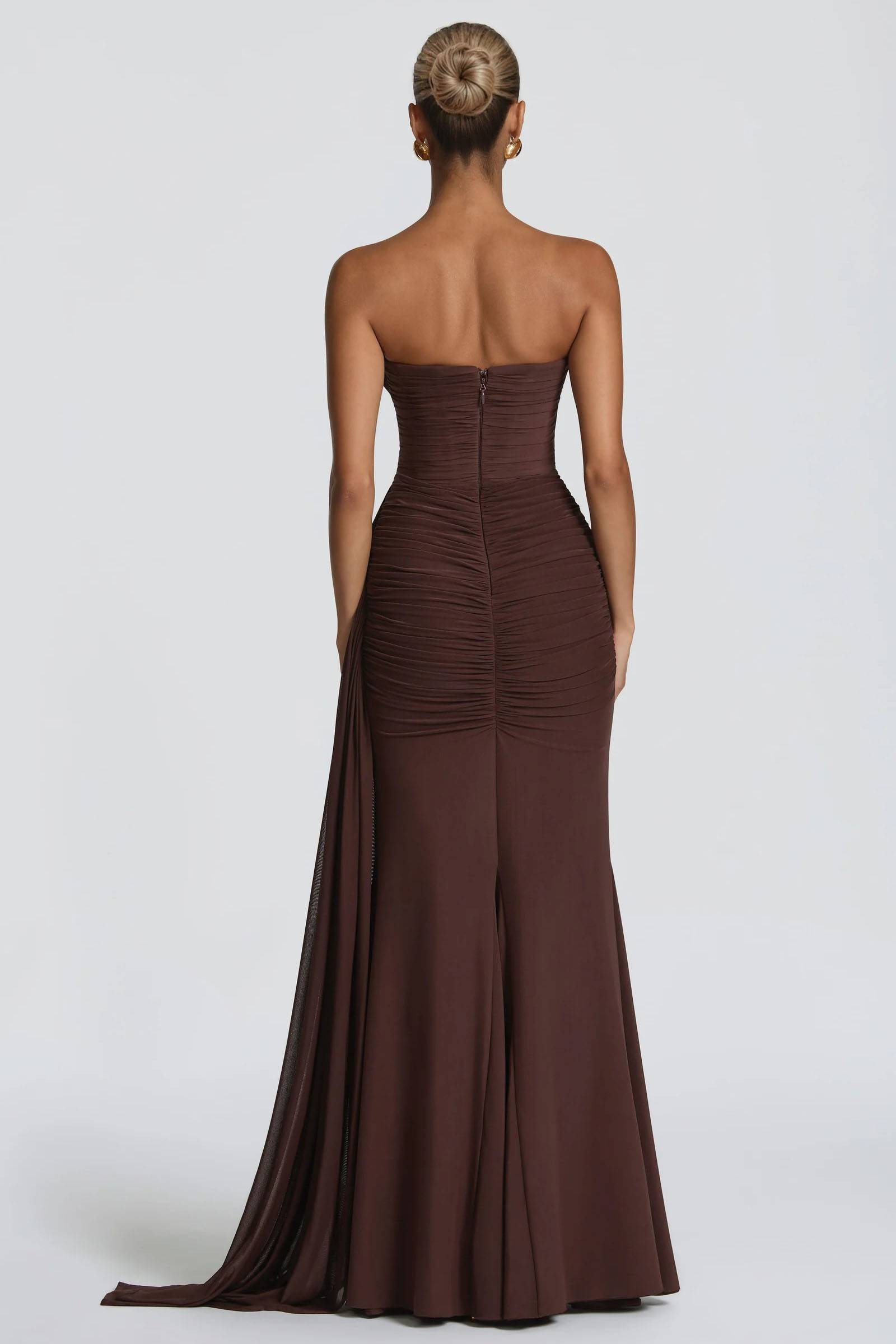 Strapless Pleated Ribbon Design Maxi Dress