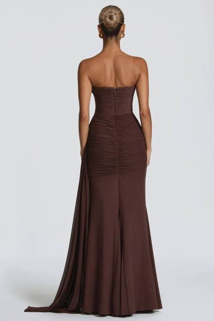 Strapless Pleated Ribbon Design Maxi Dress