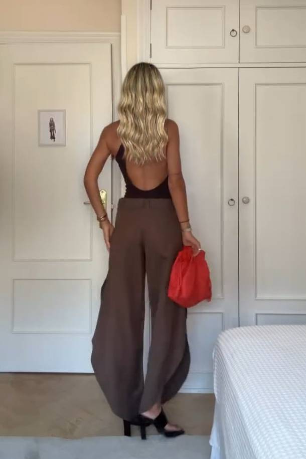 Oblique Collar Off-shoulder bodysuits And Side Slits Wide Leg Pants Suit- Pants