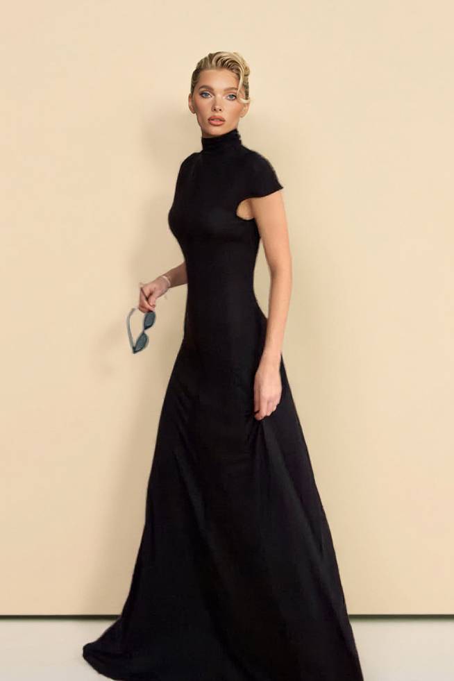 Minimalist High-neck Short-sleeved Maxi Dress