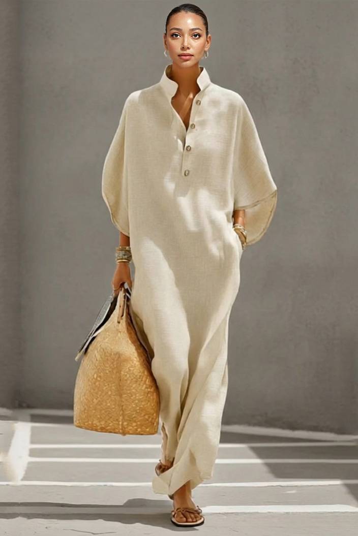 Stand-up Collar Loose Maxi Dress