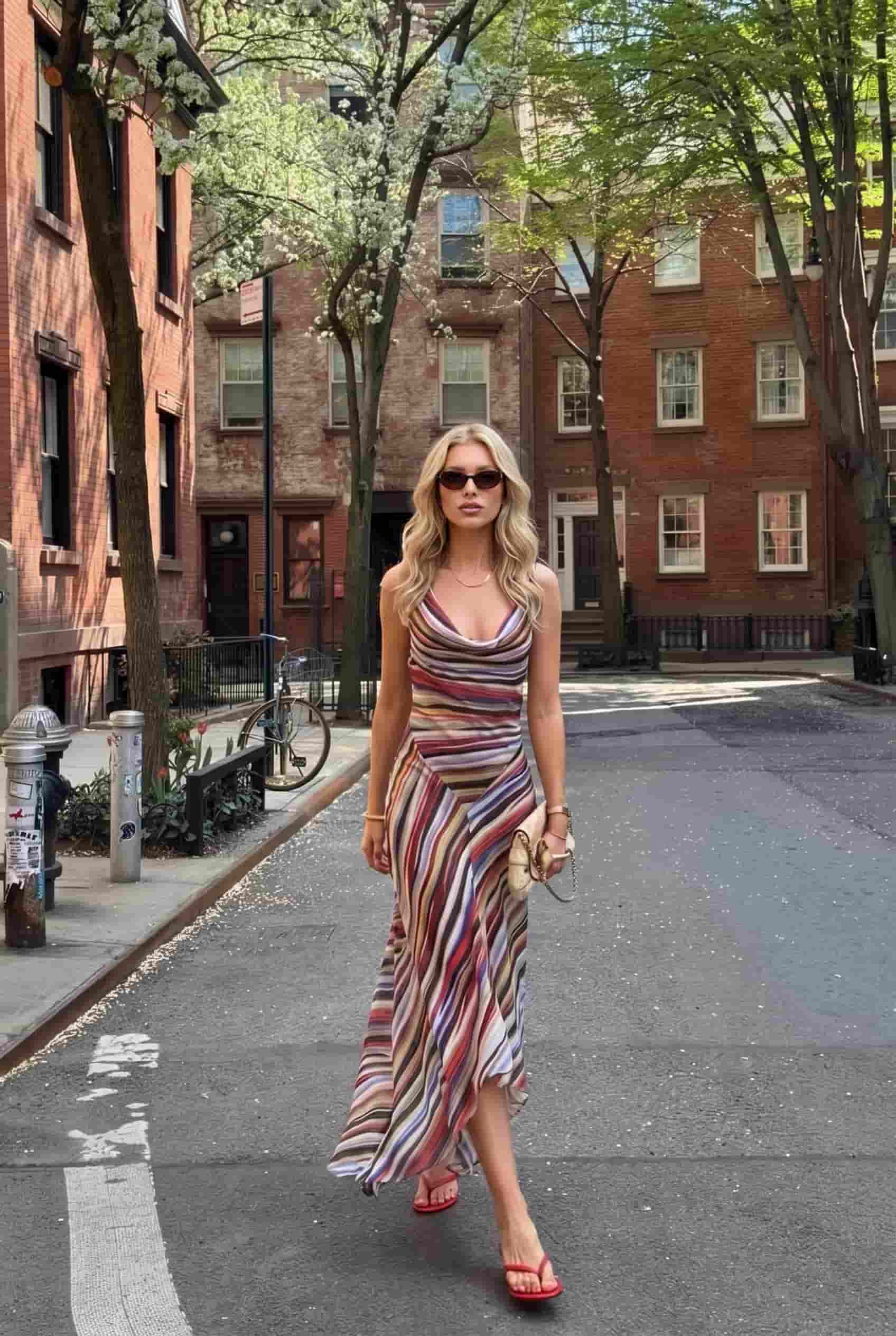 Swing Collar Striped Maxi Dress