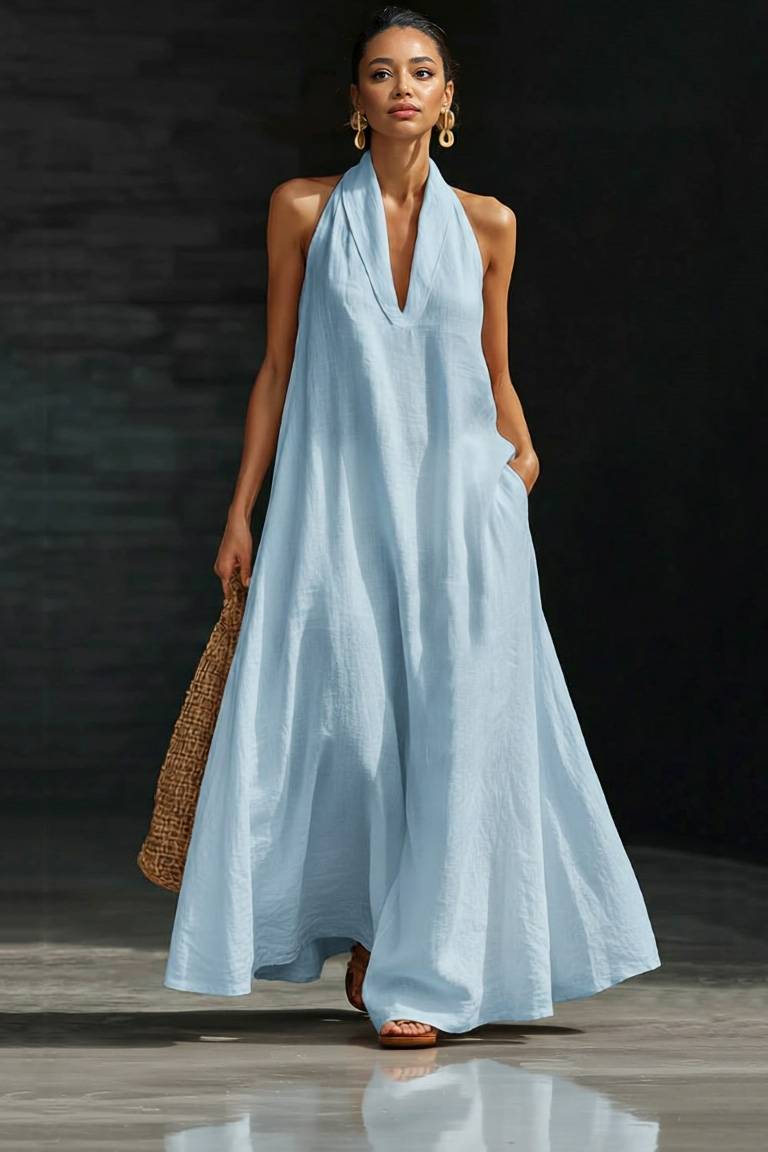 V-Neck A- Line Maxi Dress