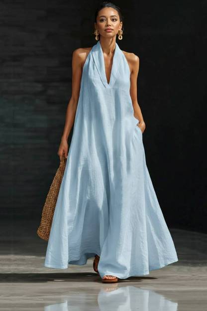 V-Neck A- Line Maxi Dress