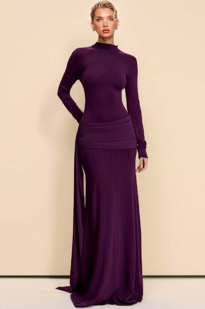 Pleated Ribbon Design Maxi Dress