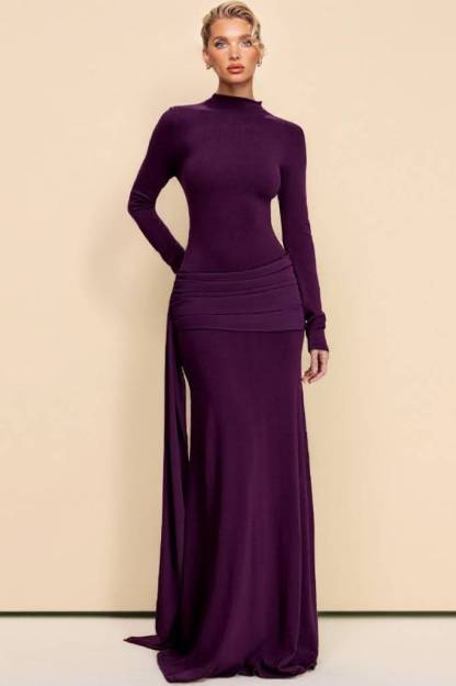 Pleated Ribbon Design Maxi Dress