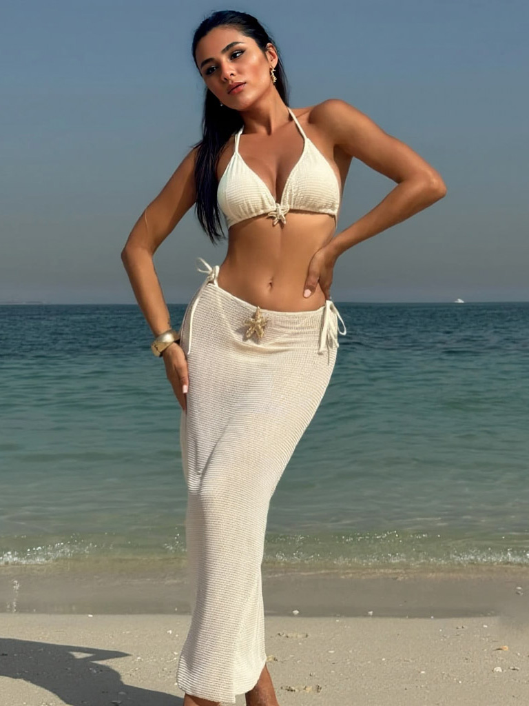 Halter Starfish Pendant Three-Piece Bikini Set