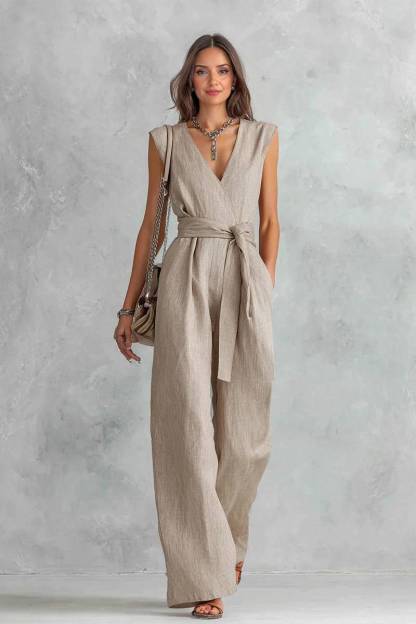 V-Neck Lace-Up Jumpsuit