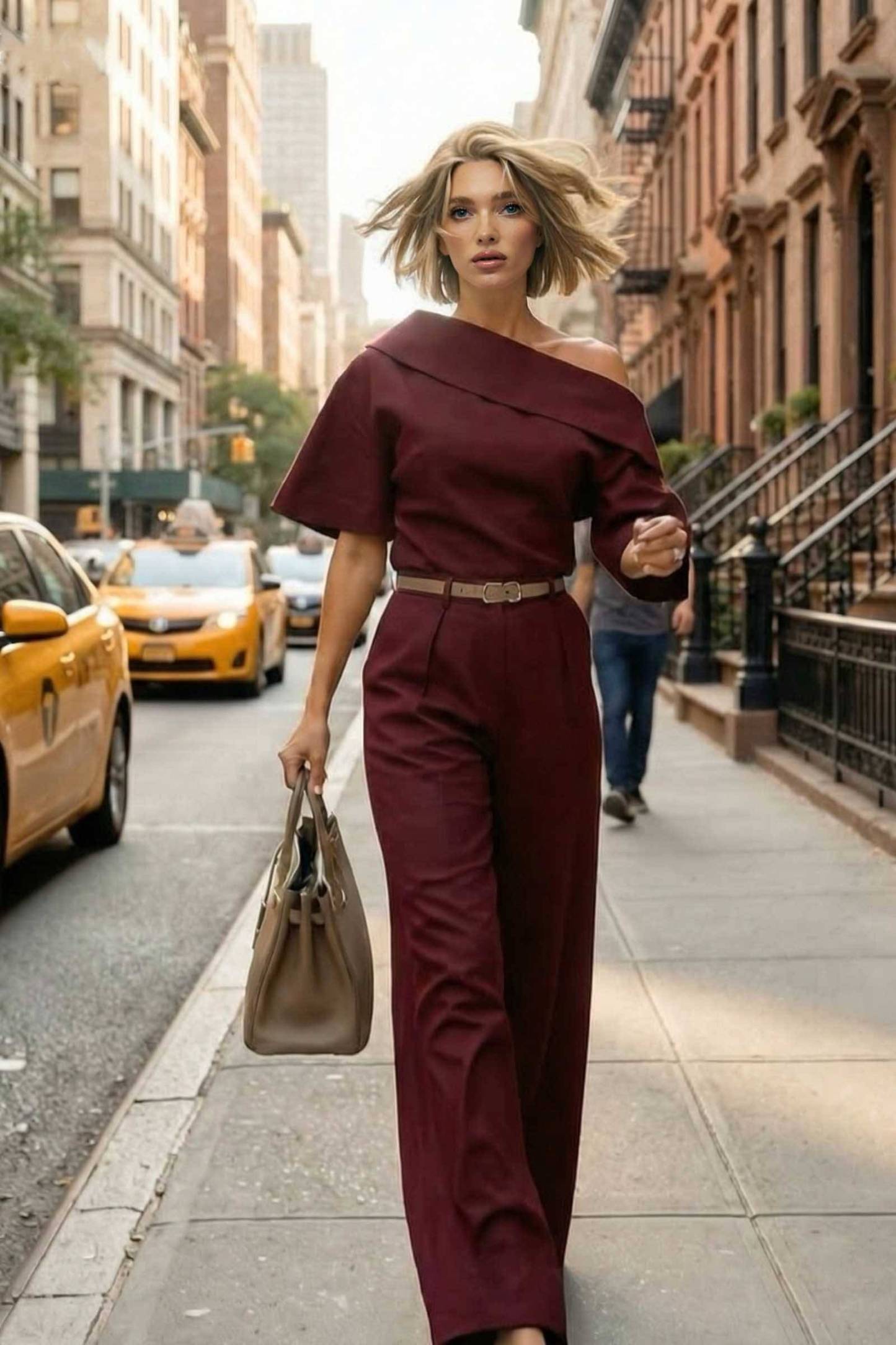 Slant Shoulder High-waisted Jumpsuit