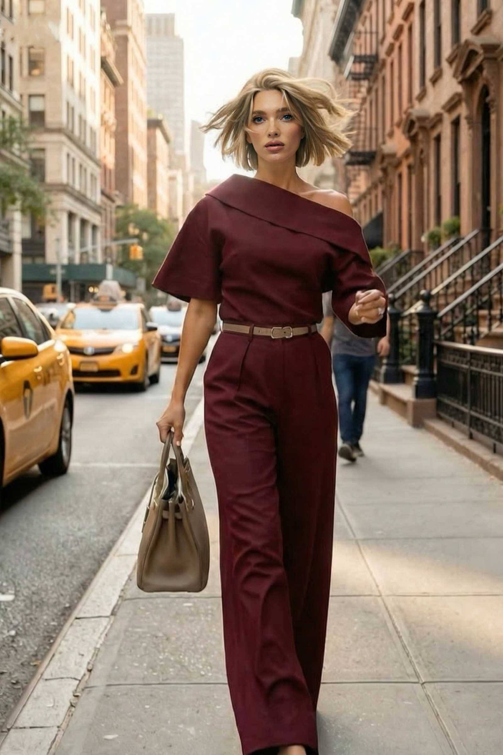 Slant Shoulder High-waisted Jumpsuit