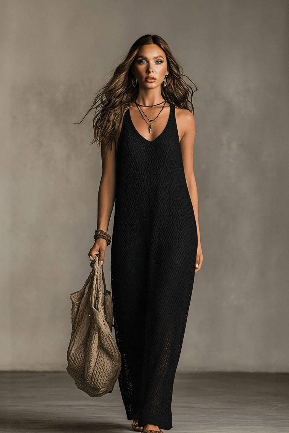 Vestido largo minimalista de punto suelto