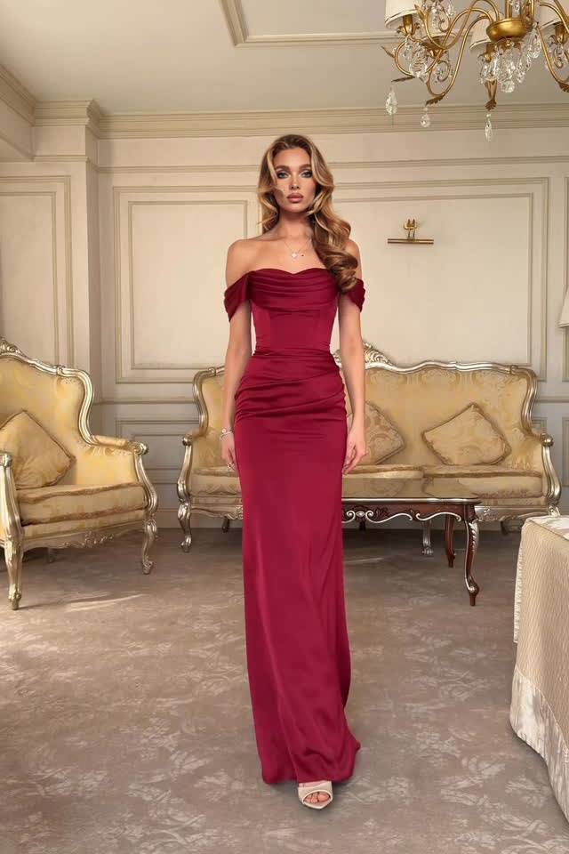 Off-Shoulder Pleated Scarf Maxi Dress