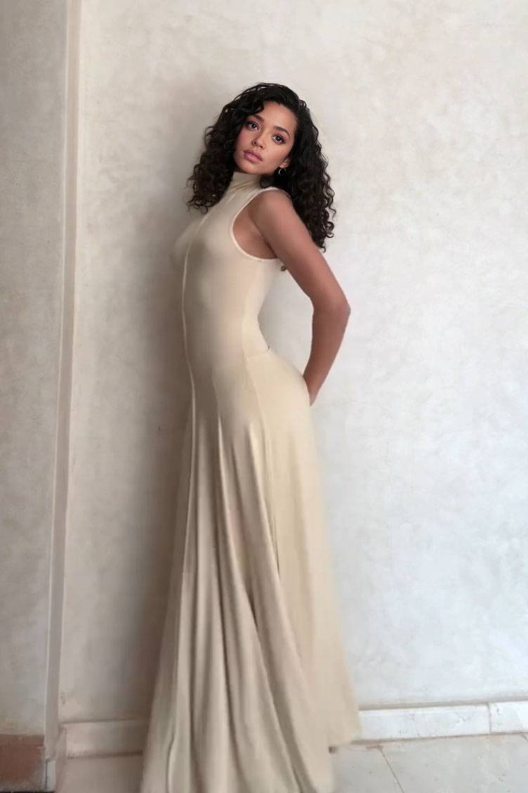 Minimalist Turtleneck Sleeveless Maxi Dress