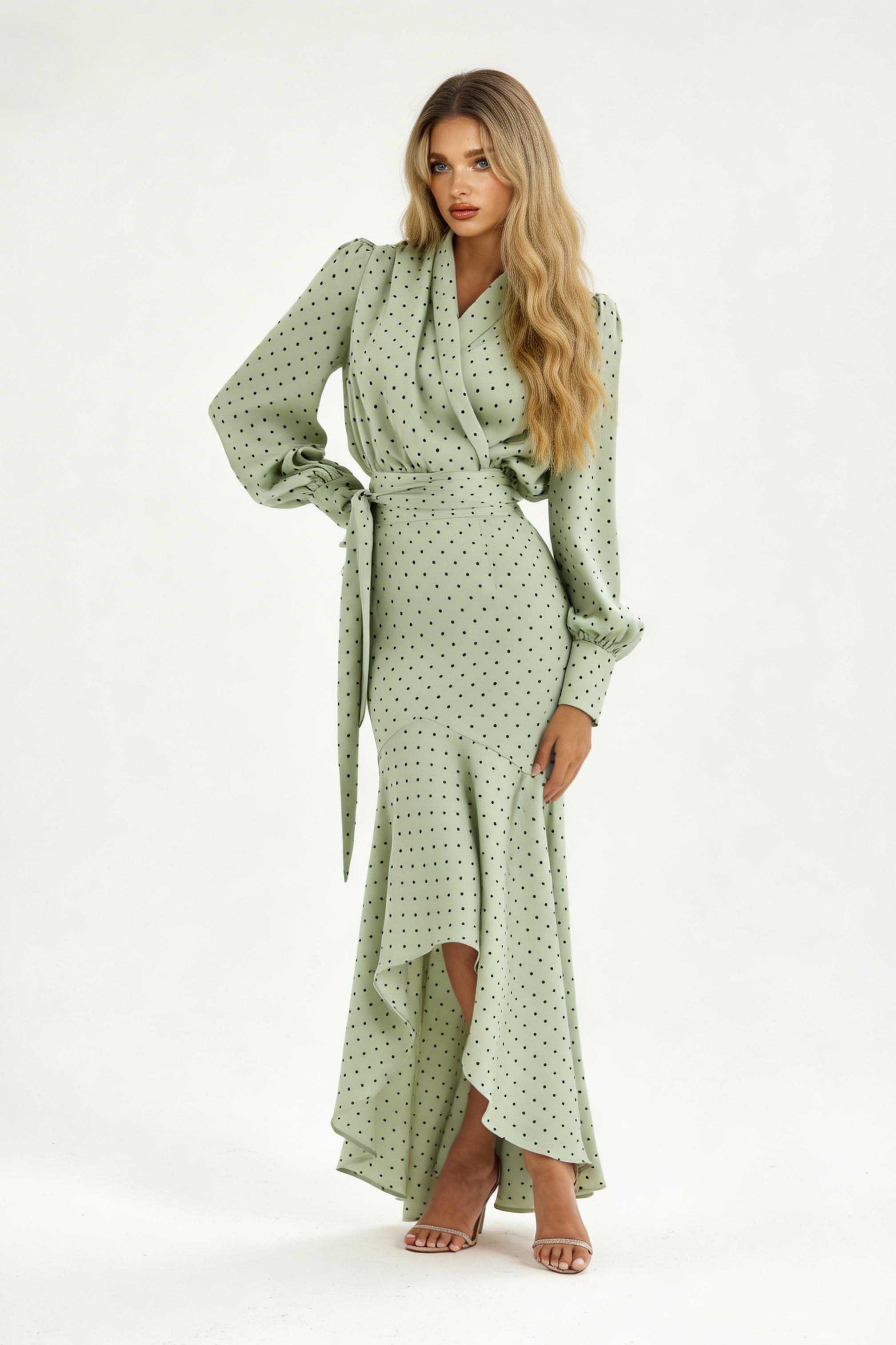 Polka Dot High-waisted Fishtail Maxi Dress