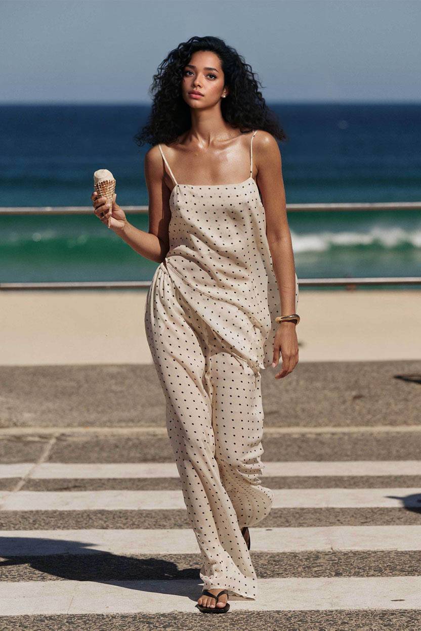 Polka dot Camisole And Wide Leg Pants Set