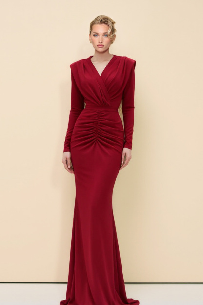 V-Neck Pleated Maxi Dress