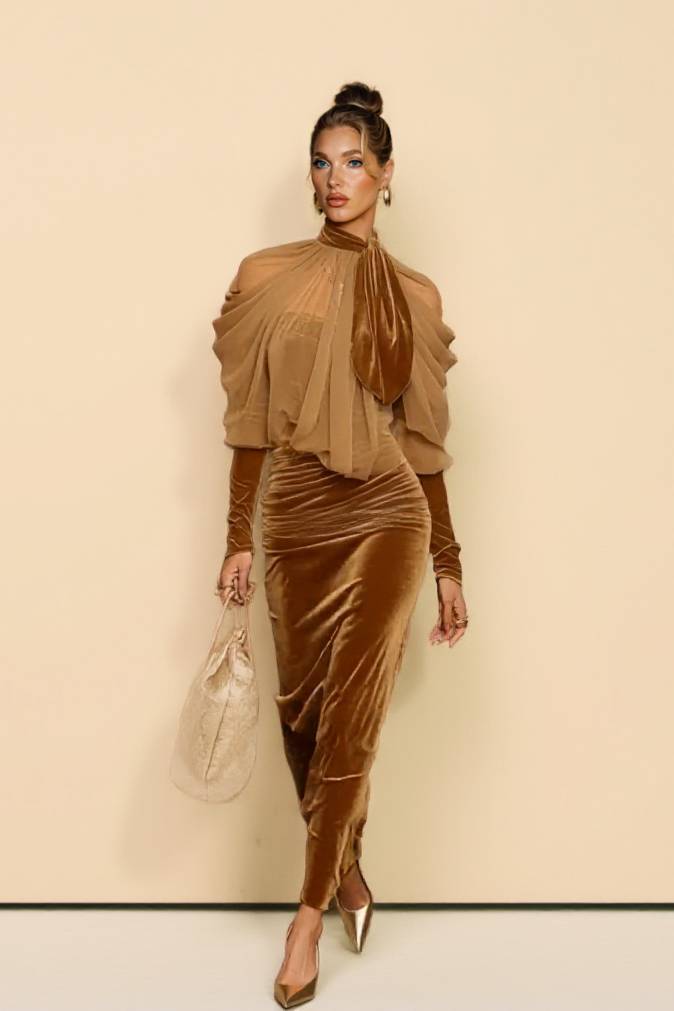 Velvet Splicing Tulle Irregular Hem Dress