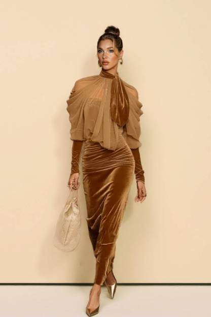 Velvet Splicing Tulle Irregular Hem Dress