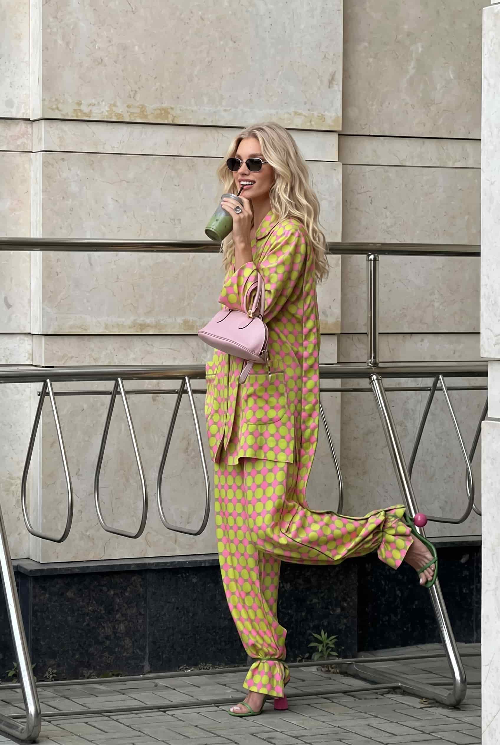 Printed Scarf Shirt And Wide Leg Pants Set