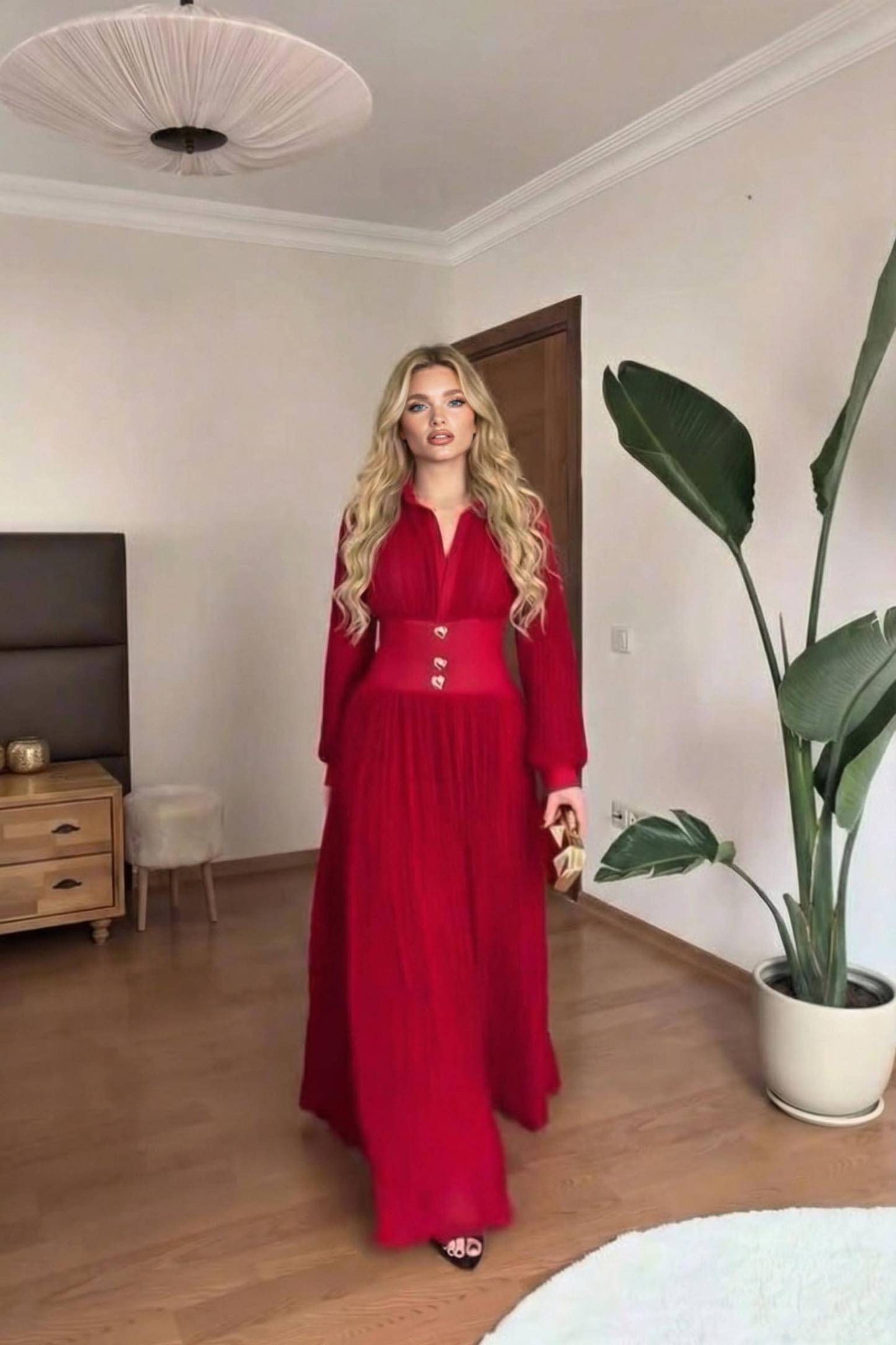 High-Waist Pleated Maxi Dress