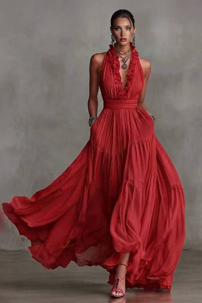 Lace V-Neck Maxi Dress