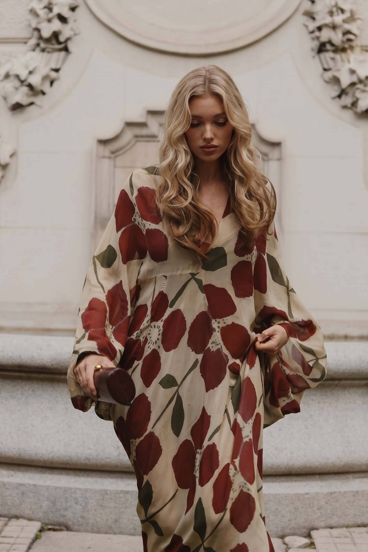 V-Neck Printed Loose Dress