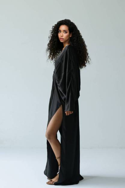 V-Neck Pleated Loose Maxi Dress