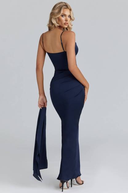 Pleated Design Scarf Sling Maxi Dress