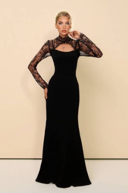 Lace Splicing Hollow Design Maxi Dress