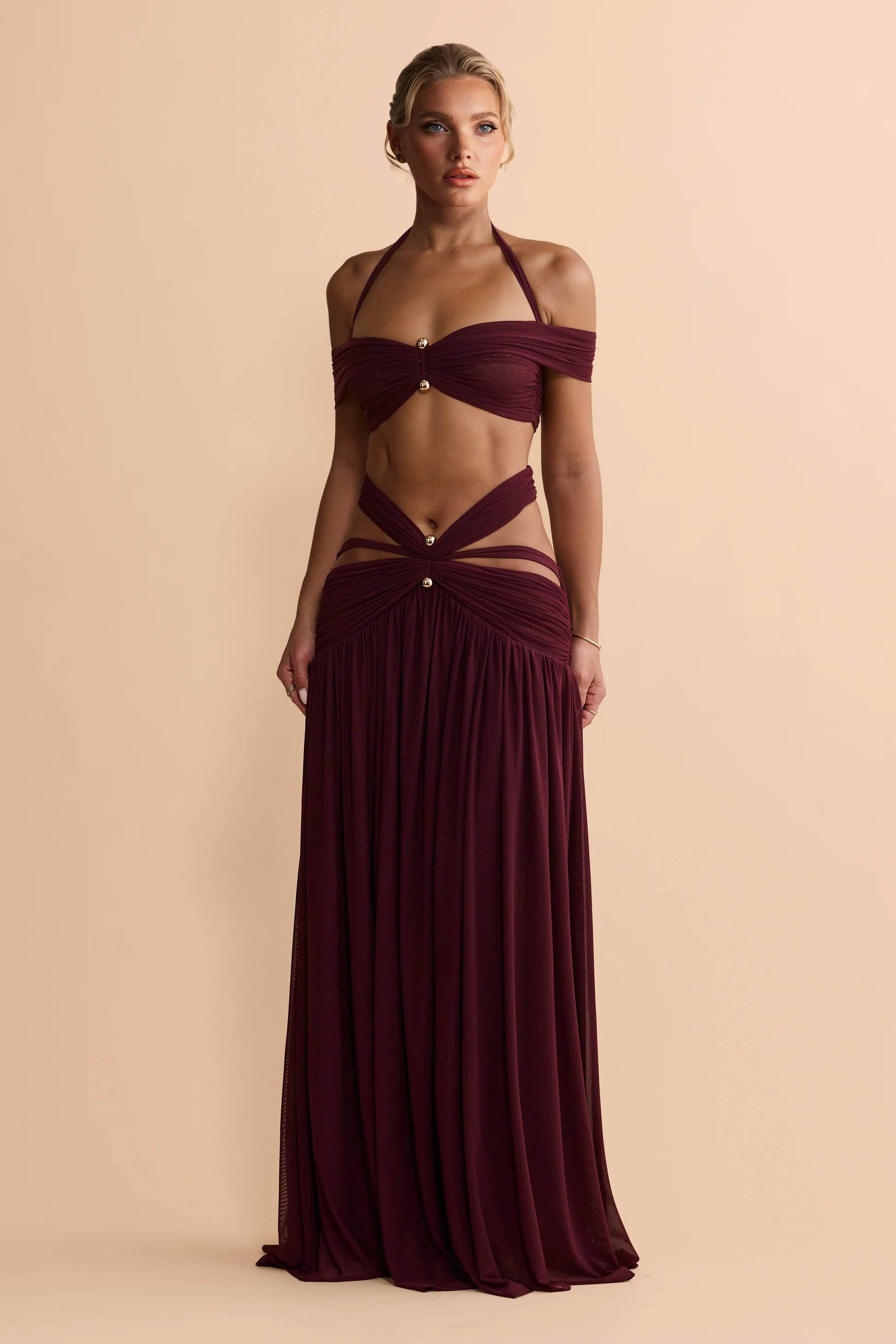 Strapless Top And Hollow Design Skirt Set