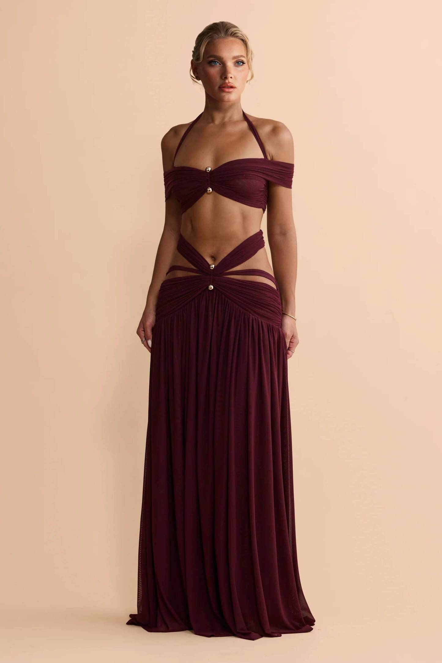 Strapless Top And Hollow Design Skirt Set