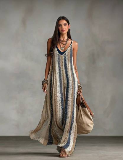 Knit Striped Slip Maxi Dress